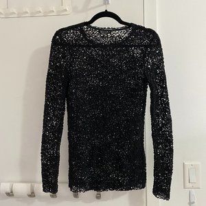 Black Calvin Rucker Open Knit Long Sleeve Top